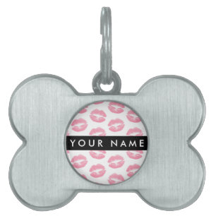 Placa Para Mascotas Labios rosados, besos, pintalabios, tu nombre, per