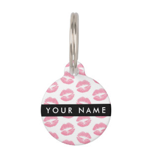 Placa Para Mascotas Labios rosados, besos, pintalabios, tu nombre, per