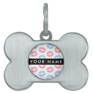 Placa Para Mascotas Labios rosados, labios azules, besos, tu nombre, p