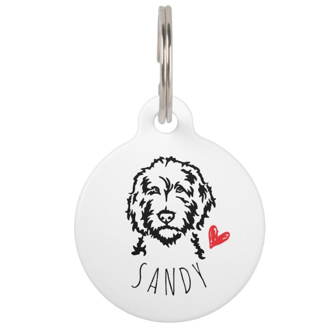 Placa Para Mascotas Labradoodle o etiqueta personalizada Goldendoodle (Anverso)