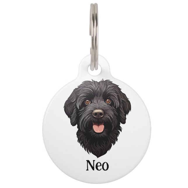Placa Para Mascotas Labradoodle Perro Negro (Anverso)