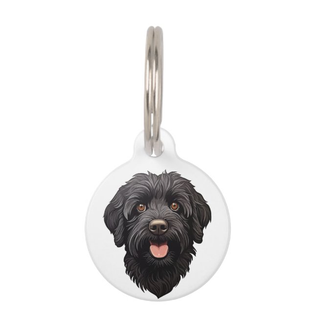 Placa Para Mascotas Labradoodle Perro Negro (Anverso)