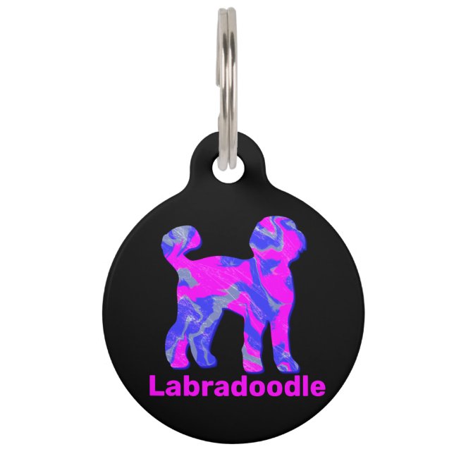 Placa Para Mascotas Labradoodle Perro Silhouette Crazy Hot Pink (Anverso)