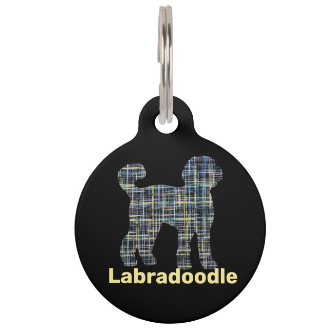 Placa Para Mascotas Labradoodle Perro Silhouette Líneas de la Cuadrícu (Anverso)