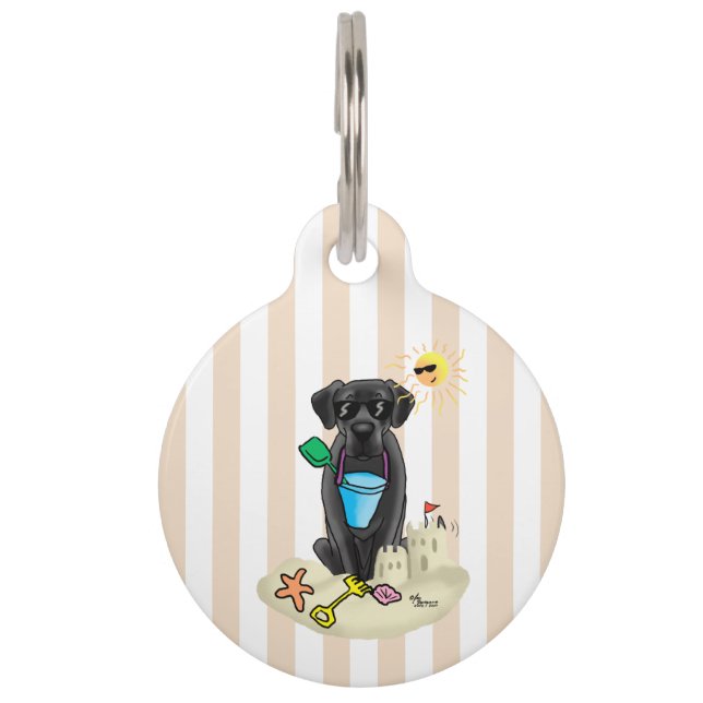 Placa Para Mascotas Labrador Retriever negro de verano en la playa - P (Anverso)