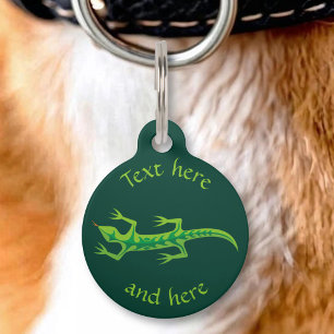 Placa Para Mascotas Lagarto Tribal Verde