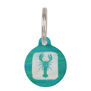 Placa Para Mascotas Langosta costera de la aguamarina del arte el