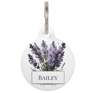 Placa Para Mascotas Lavanda con color de agua personalizada