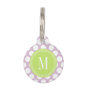 Placa Para Mascotas Lavanda y lunares grandes del verde cones