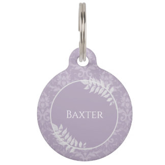 Placa Para Mascotas Lavender Elegant Damask Round Pet Tag