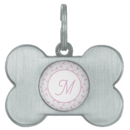 Placa Para Mascotas Lazo acuarela rosa Coquette Frilly con monograma 