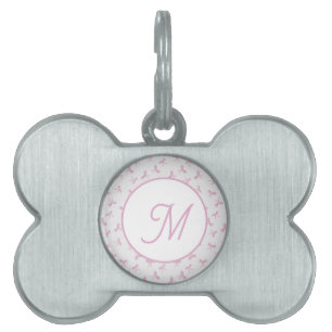 Placa Para Mascotas Lazo acuarela rosa Coquette Frilly con monograma 