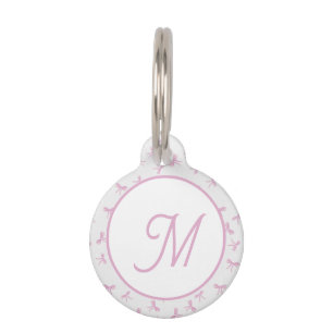 Placa Para Mascotas Lazo acuarela rosa Coquette fruncido con monograma