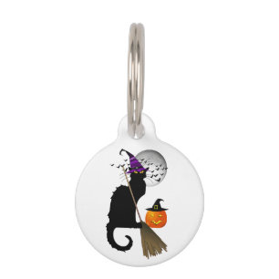Placa Para Mascotas Le Chat Noir - Gato de bruja de Halloween