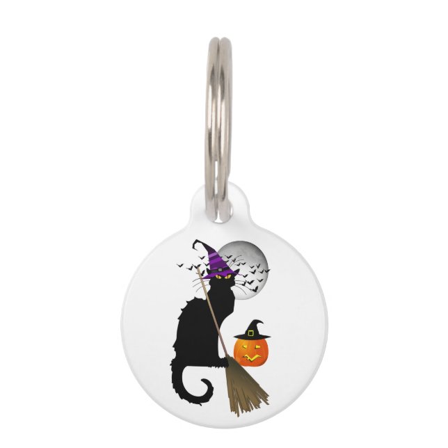 Placa Para Mascotas Le Chat Noir Halloween Witch (Anverso)