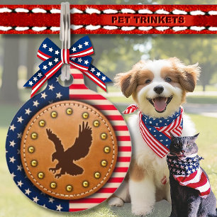 Placa Para Mascotas Leather American Eagle Red White Stars Stripe