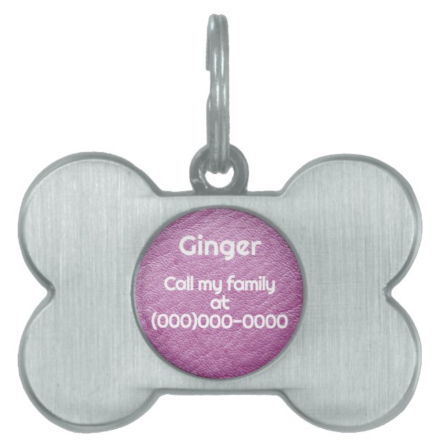 Placa Para Mascotas Leather Lilac personalizada (Frente)