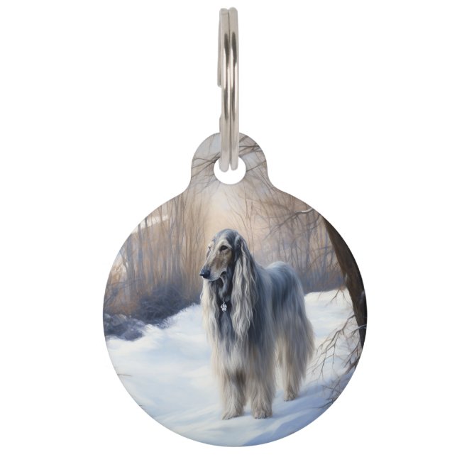 Placa Para Mascotas Lebrel Afgano Deja que nieve Navidad (Anverso)