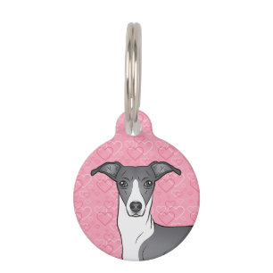 Placa Para Mascotas Lebrel Italiano Azul Y Blanco Cabeza Corazones Ros