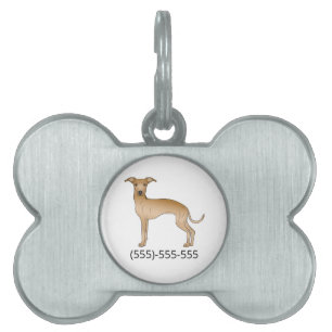 Placa Para Mascotas Lebrel italiano cervato Perro y número de teléfono