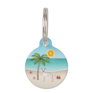 Placa Para Mascotas Lebrel italiano crema en playa veraniega tropical