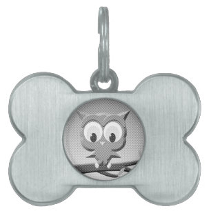 Placa Para Mascotas Lechuza De Boletín En Blanco Y Negro