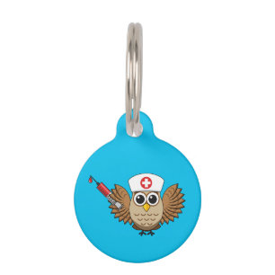 Placa Para Mascotas Lechuza de enfermera con Personalizado de jeringas
