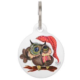 Placa Para Mascotas Lechuza pequeña en Navidades Gorra y regalo - Per