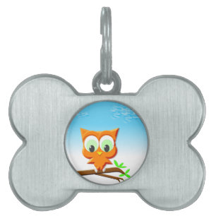 Placa Para Mascotas Lechuza pequeña en una rama