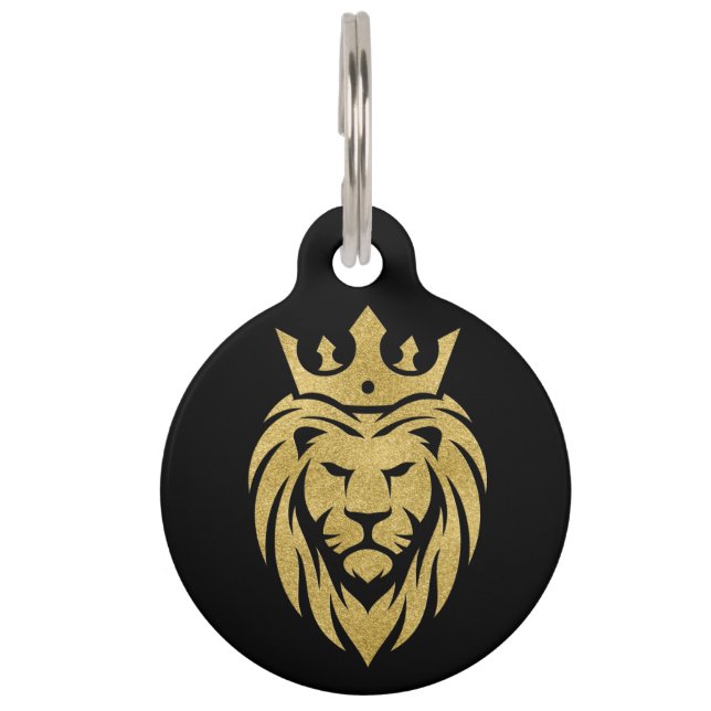 Placa Para Mascotas León con corona - Estilo de oro 3 (Anverso)