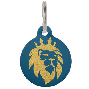 Placa Para Mascotas León con Corona - Estilo Oro 1