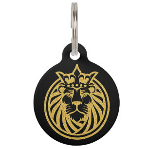 Placa Para Mascotas León con Corona - Estilo Oro 4