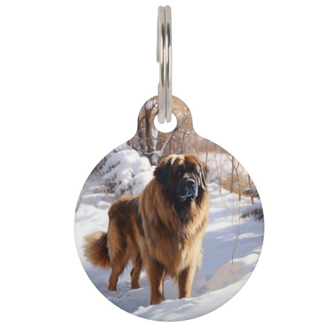 Placa Para Mascotas Leonberger Deja que nieve Navidad (Anverso)