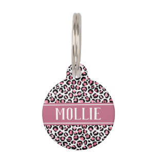 Placa Para Mascotas Leopard Spots Pink Black Name and Address