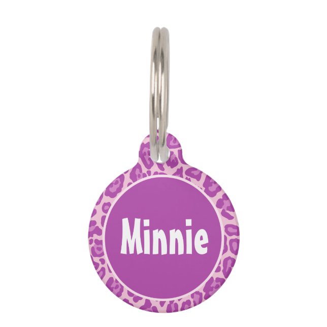 Placa Para Mascotas Leopardo con rosa (Anverso)