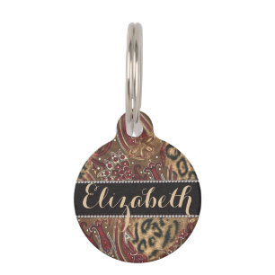 Placa Para Mascotas Leopardo e impresión del modelo de Paisley a