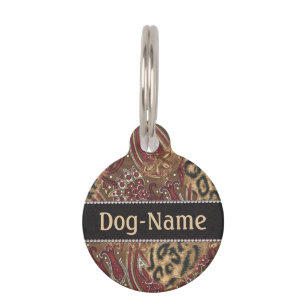 Placa Para Mascotas Leopardo y Paisley a personalizar