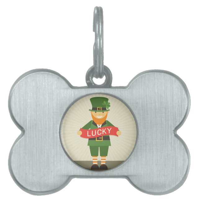 Placa Para Mascotas leprechaun afortunado (Frente)