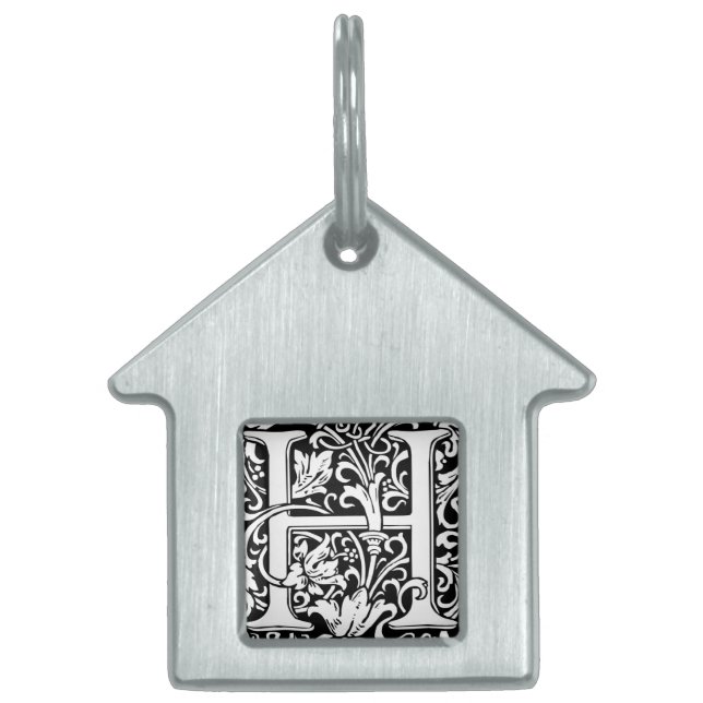 Placa Para Mascotas Letra H Monograma medieval Art Nouveau (Frente)