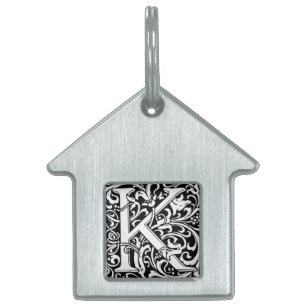 Placa Para Mascotas Letra K Monograma medieval Art Nouveau