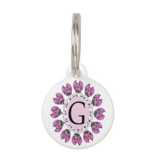 Placa Para Mascotas Letra mayúscula G monograma floral