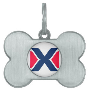 Placa Para Mascotas Letra X Monograma Roja y Azul