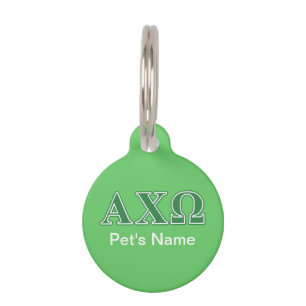 Placa Para Mascotas Letras verdes de Omega de la ji de Alphi