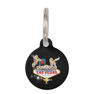 Placa Para Mascotas Letrero de bienvenida a Las Vegas sobre fondo estr