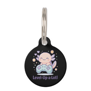 Placa Para Mascotas Level-Up-a-Lotl Cute Gamer Axolotl Kawaii Acogedor