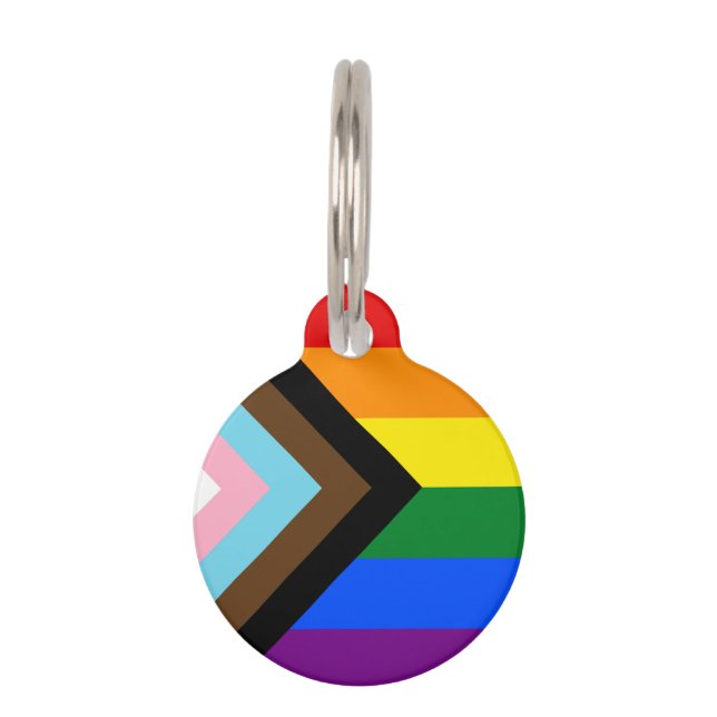 Placa Para Mascotas LGBTQ & Orgullo - Bandera del Progreso Arcoiris /  (Anverso)