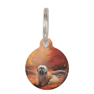 Placa Para Mascotas Lhasa Apso en Otoño Hojas Caídas Inspiran