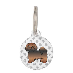 Placa Para Mascotas Lhasa Apso Sable Rojo Información de Perro y Masco