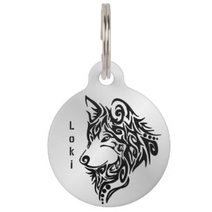 Placa Para Mascotas Licencia de nombre de lobo tribal y etiqueta de id