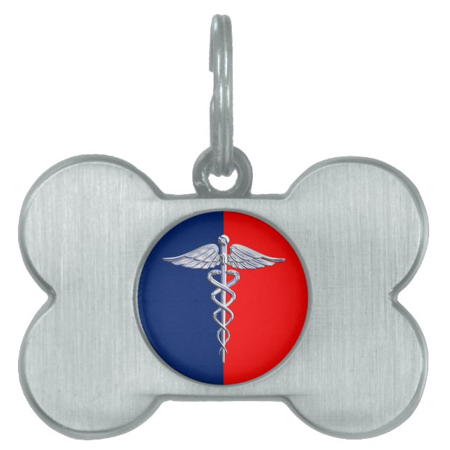 Placa Para Mascotas Liga de Símbolos Médicos Caduceos de Estilo Platea (Frente)